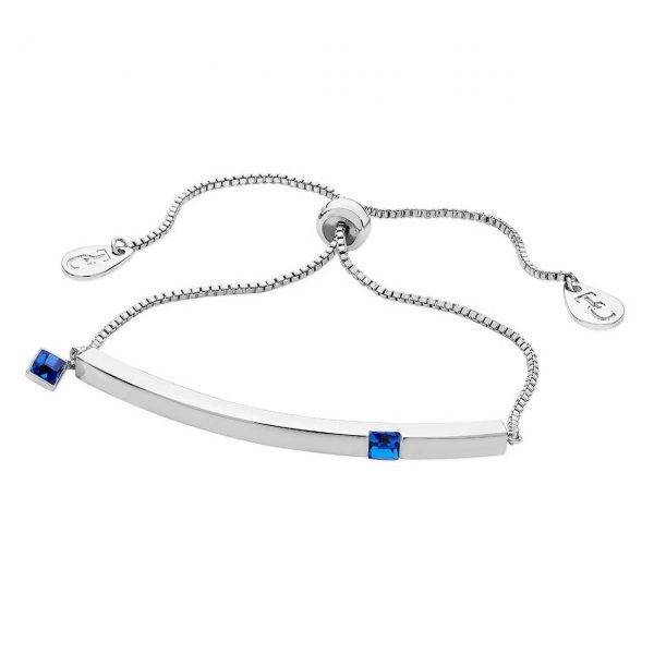 September Silver Bar Birthstone Bracelet - Sapphire Crystal