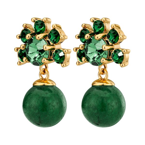 VERONICA Earrings with Green Crystals Gold