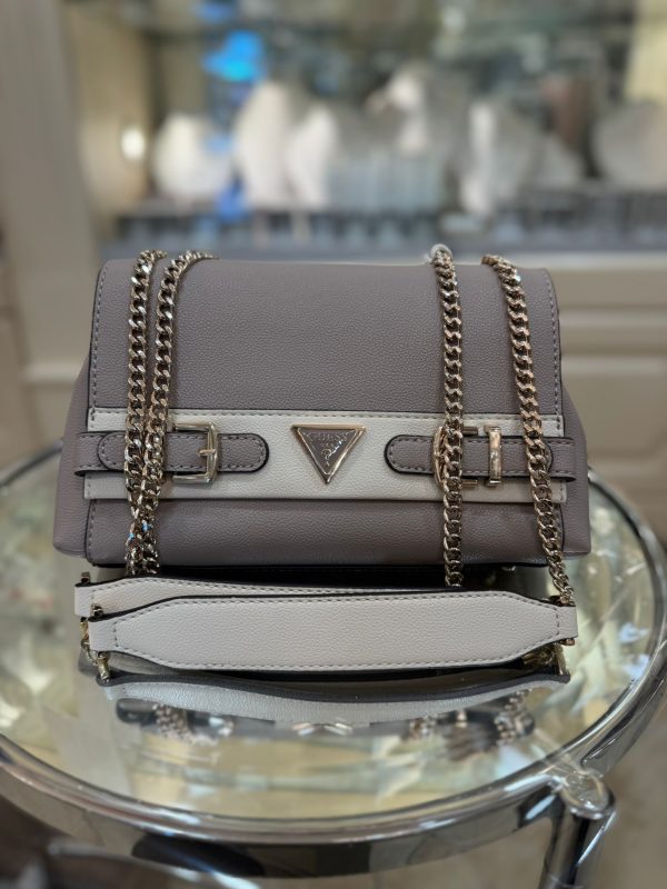 GUESS Eco Ali Satchel Taupe & White