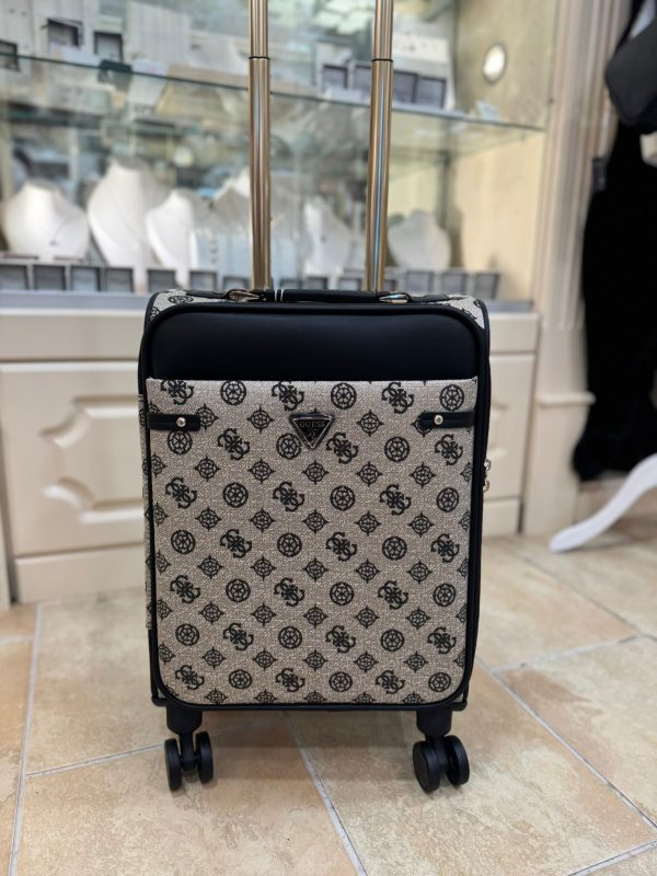 GUESS Beyza Travel Cabin Suitcase Black/Beige Logo