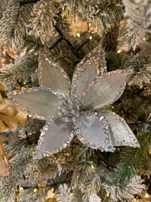 Silver Grey Glitter Poinsettia