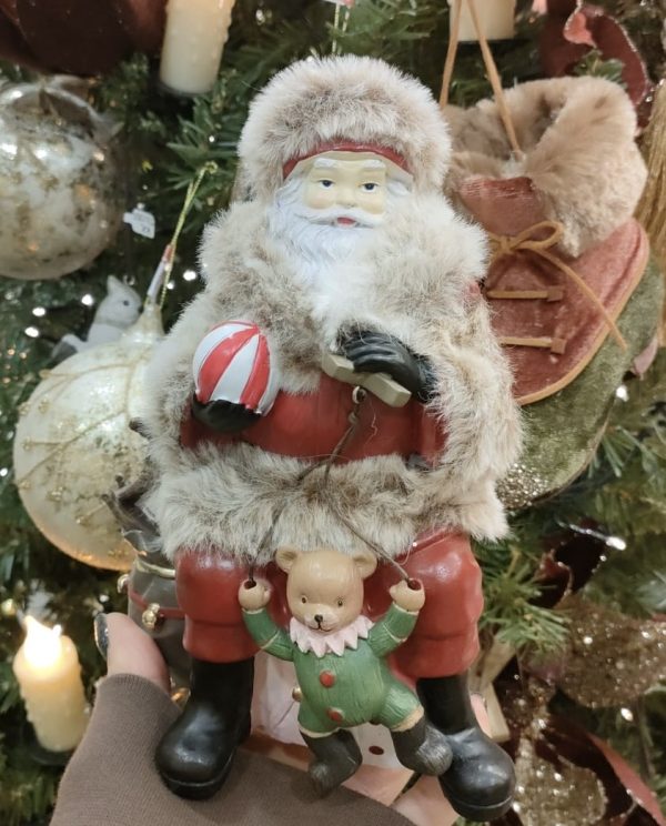 Polyresin Santa with Bear 19cm Red