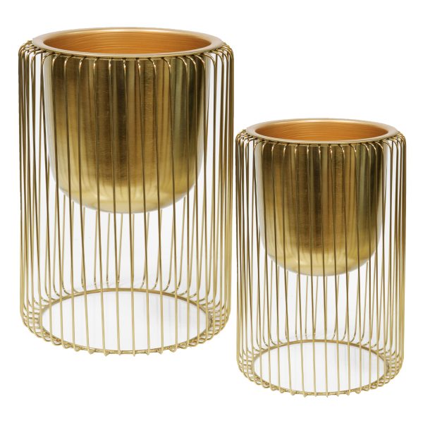 Set Of 2 Gold Finish Metal Planters