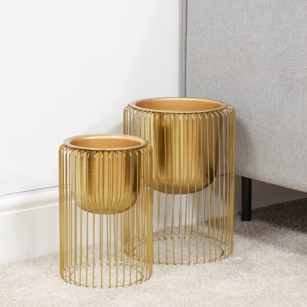 Set Of 2 Gold Finish Metal Planters - Image 3